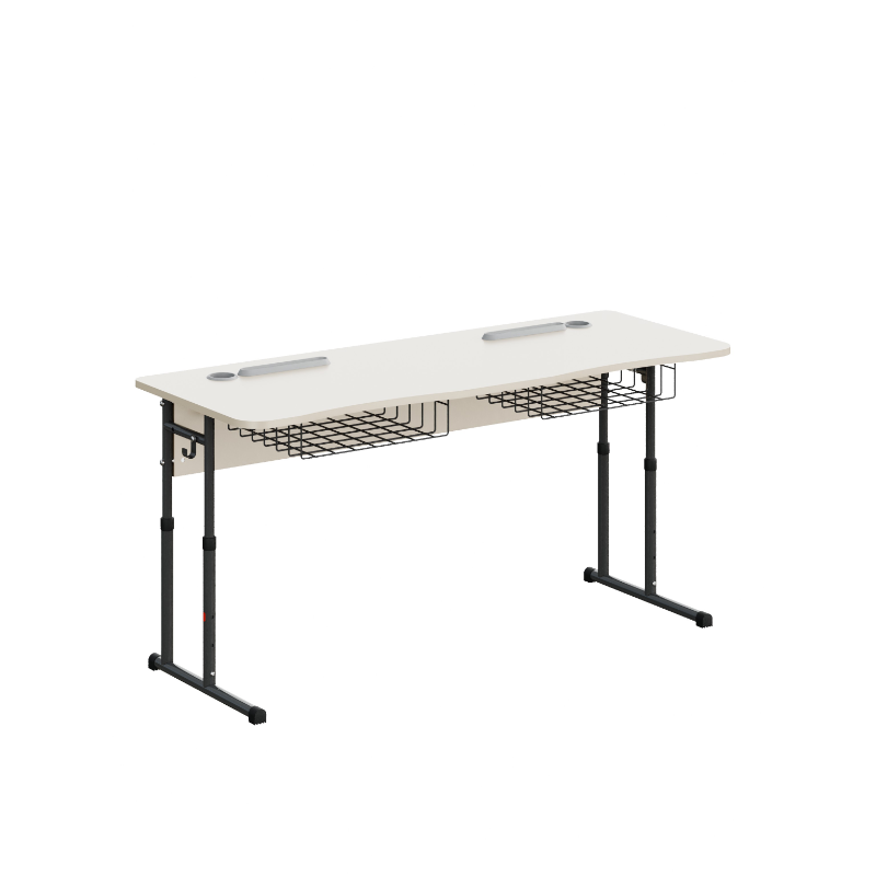 Стіл учнівський двомісний 1200 з полицею сіткою, пеналом та стаканом №4-7 на лижі (7845) МЕБЛІ ТЕХНОСТИЛЬ